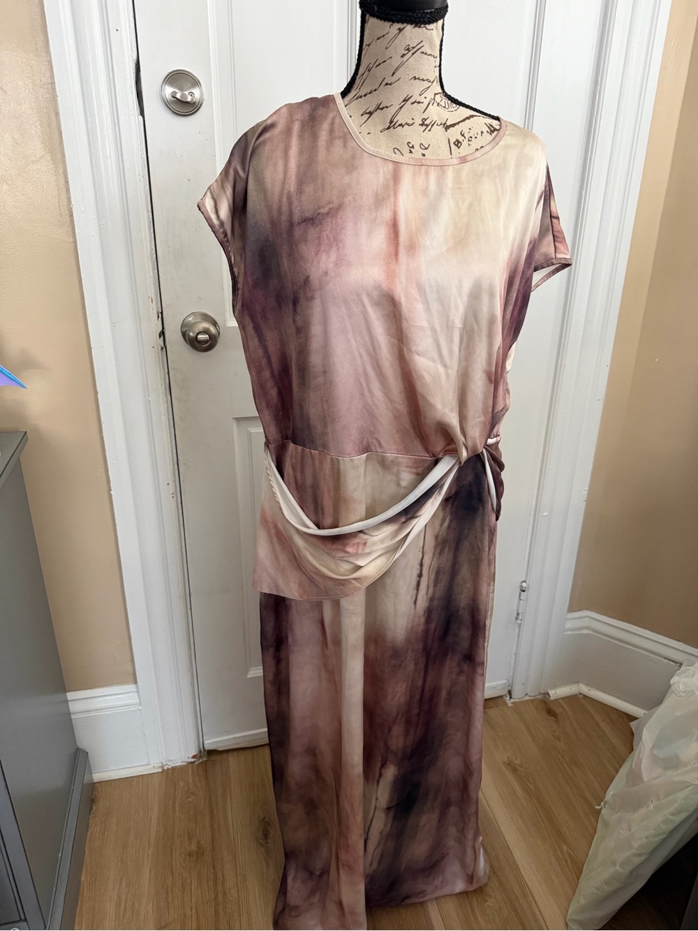 SHEIN Mauve and Cream Tie-Dye Maxi Dress
